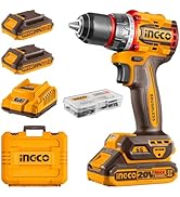 INGCO 20V Cordless Brushless Hammer Drill, Compact Impact Drill 66NM, Variable Speed Control, 22+...