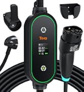 Tera EV Charger 3 Pin Plug: 6M 3kW Type 2 Charging Cable 6-13A Portable IP66 Electric Car Charger...