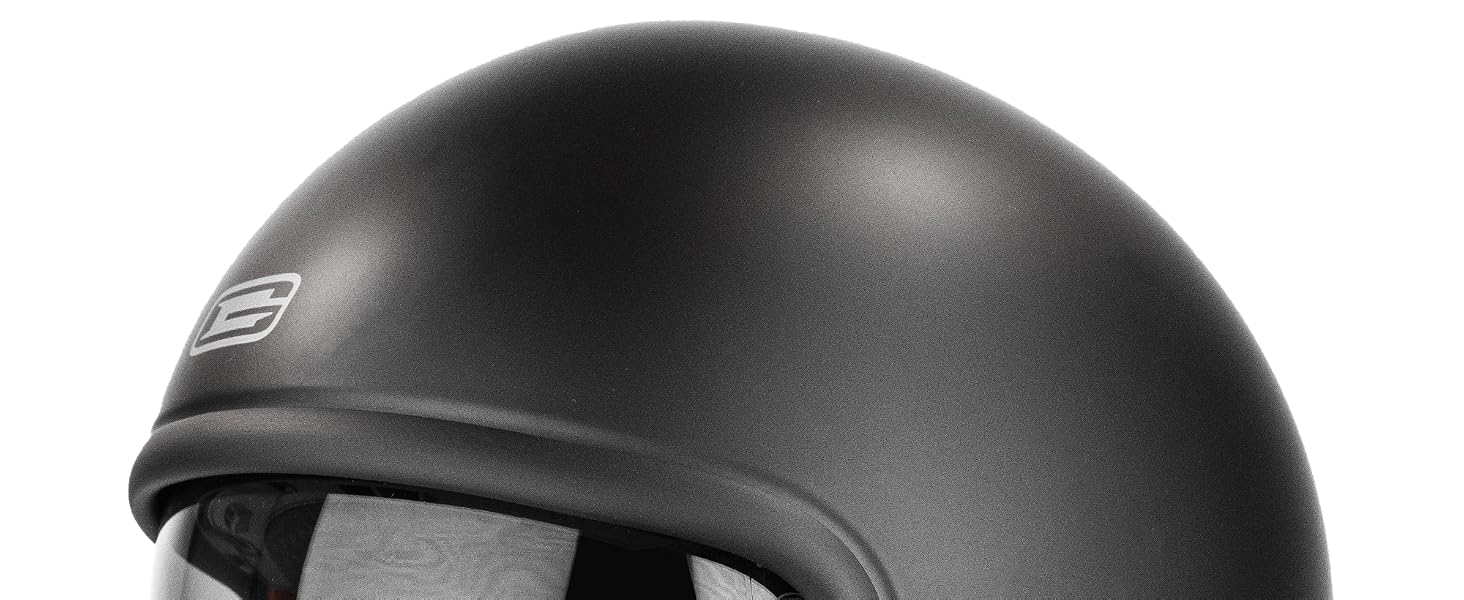 Black full-face motorcycle helmet with matte finish, open-face visor design, padded interior visible, featuring chin strap and ventilation details for rider protection.
