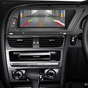 Installation guide showing Audi A4 dashboard interface steps for 3G MMI system setup, with multiple screen configurations and checkmark indicators.
