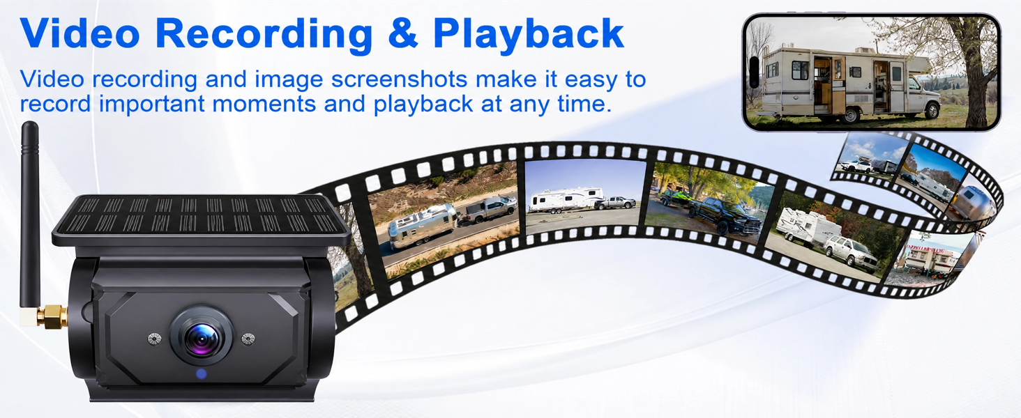 Text reads 'Video Recording & Playback' with subtitle 'Video recording and image sequences make it easy to record and share'. Camera and film strips shown illustrating video capability.