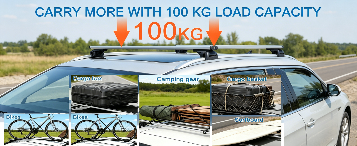 Text reads "Only Fit with RAISED RAIL". Diagram showing roof rack compatibility with raised rail systems, depicting different rail types and a black roof bar mounted on vehicle roof.