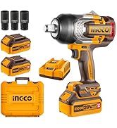 Ingco Brushless Impact Wrench 500Nm Nut-Busting Torque 650Nm, 20V Cordless 1/2Inch Battery Impact...