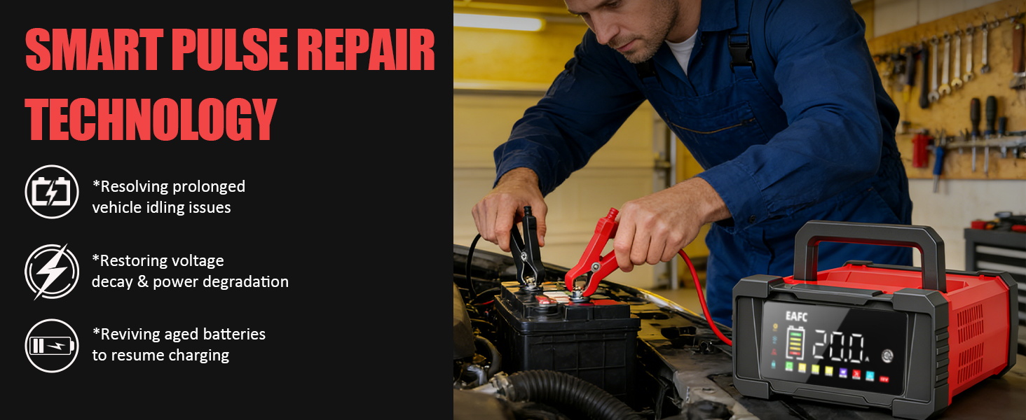 Text reads 'SMART PULSE REPAIR' and 'TECHNOLOGY'. Series of repair service icons and images showing electronic device maintenance procedures.