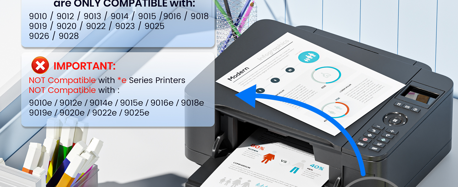 Printer compatibility information screen showing technical specifications and connection options for a multifunction device.