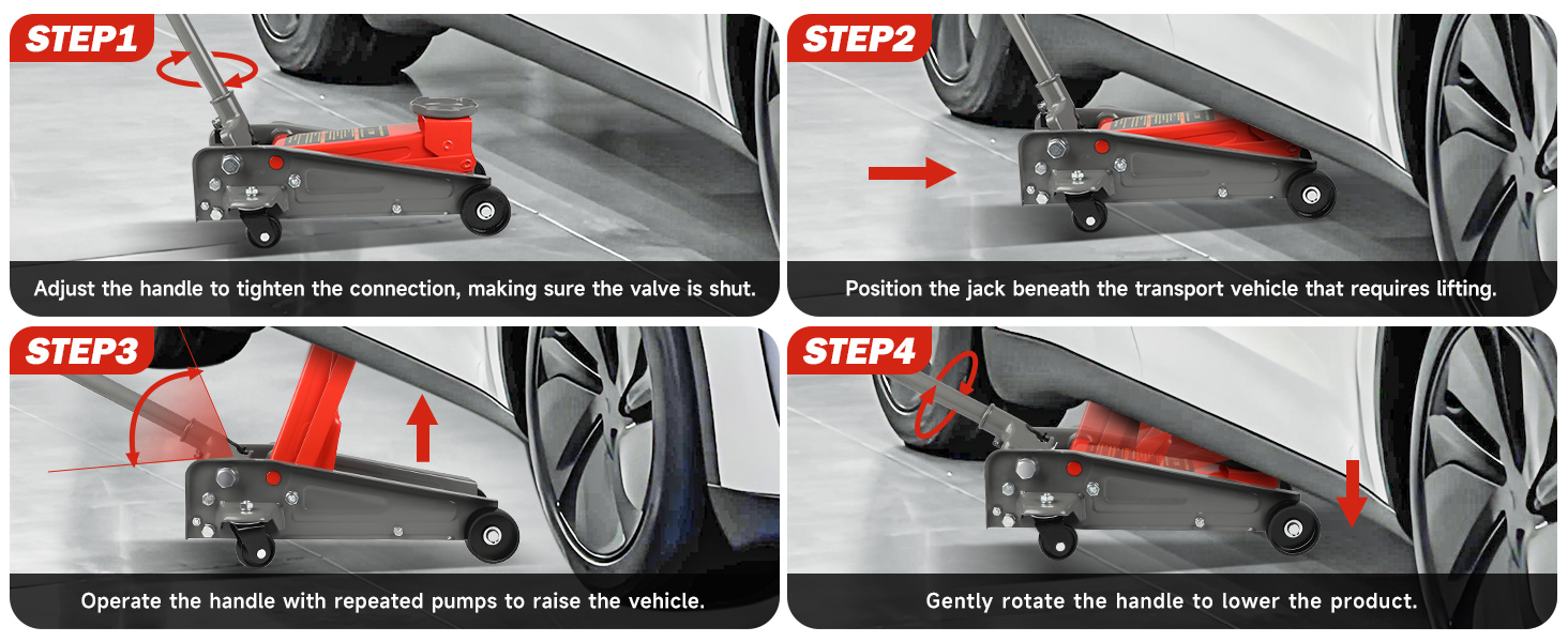 Multiple product shots showing a wheeled cart or dolly system with various angles highlighting wheels, handle, and folding mechanism details.