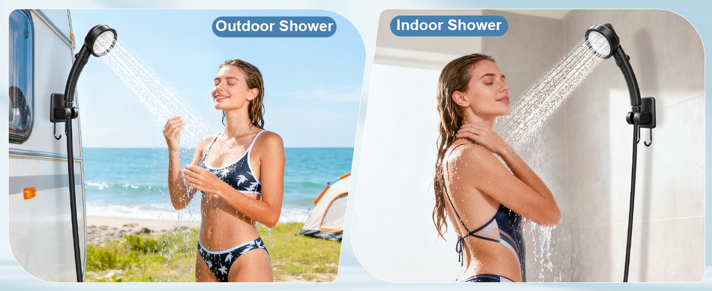 Series of outdoor lifestyle shots showing someone using a self-photography or camera mount device in beach/outdoor settings.