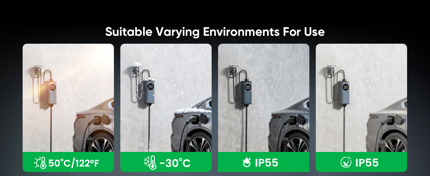 Text shows temperature and IP ratings: '-5°C/+45°C', '-40°C', 'IP65', 'IP66'. Technical specifications display showing environmental protection ratings.