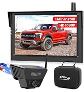 Wireless backup camera system with 7.2-inch DVR HD 1080P display, camera unit, and carrying case. Screen shows red truck towing trailer on road.