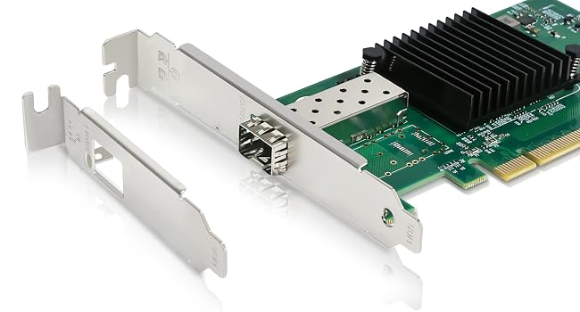 Multiple views of a green circuit board with heat sink and mounting brackets. Technical product photography showing various angles and components.