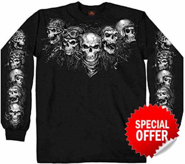 Hot Leathers Five Skulls Long Sleeve Men's Biker Shirt - Black - XL