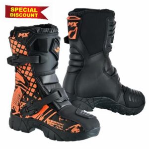 Kids Black & Orange Real Leather Off - Road CE Approved Motorbike/Motocross/Motorcycle Cubs MX Sports Shoes Riding Boots