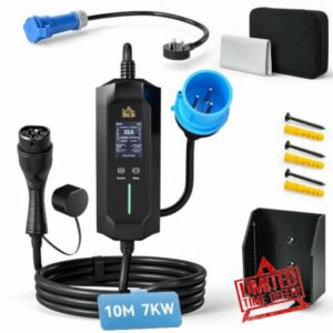 HOMCOM EV Charger 7kW Type 2 10m with Blue CEE 32A Plug & UK 3 Pin Adapter                                                          Portable Electric Car Charger