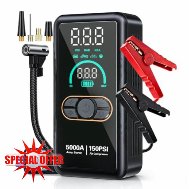5000A Jump Starter Power Pack with Air Compressor