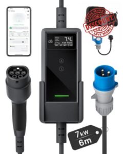 dé EV Charger 7kw type 2 6m with App & 32A to 13A Adapter                                                          IP66