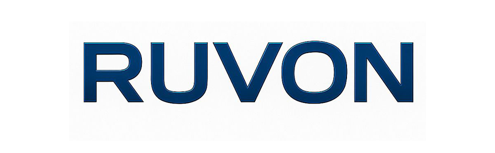 Text reads "RUVON". Navy blue brand name displayed on white background.