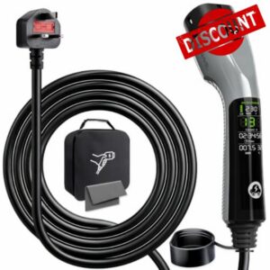 EV Car Charger Type 2 to 3 Pin Plug UK 32.8Ft/10M Car Charger 3kW 6-13A                                                          Adjustable