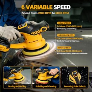 6 Variable Speed 6000RPM Portable Orbital Buffer Polisher Kit for Car Detailing/Waxing/Polishing