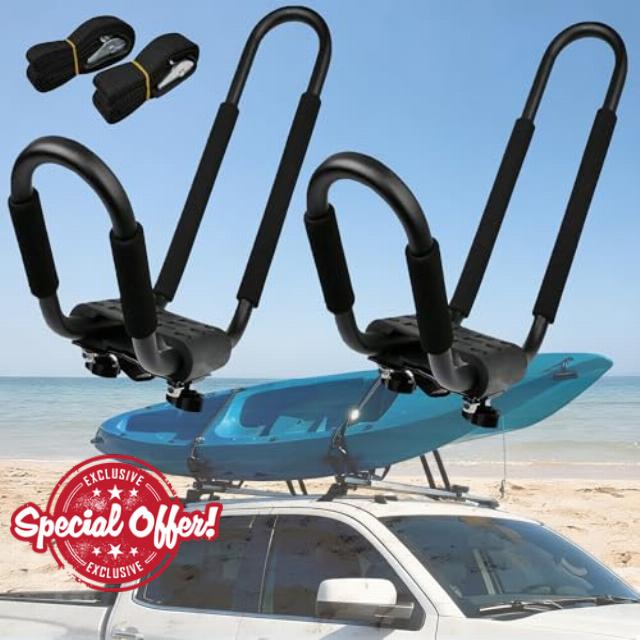 1 Pair Universal Kayak Rack Canoe Car Racks Set Roof Top Mount Carrier with 2 StrapsKayak Roof Rack