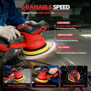 6 Variable Speed 6000RPM Portable Orbital Buffer Polisher Kit for Car Detailing/Waxing/Polishing