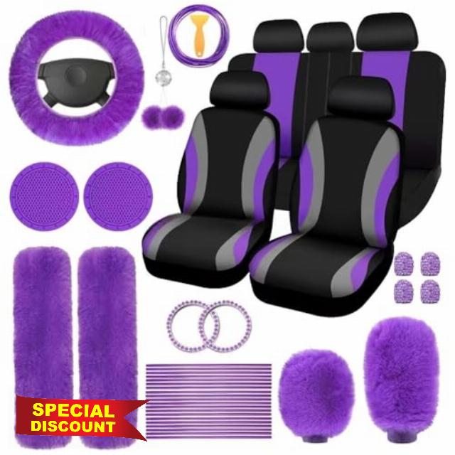 Car Interior Accessories Set 45pcs Plush Steering Wheel Handbrake Gear Cover for Soft Faux Wool for Women Girls Pink