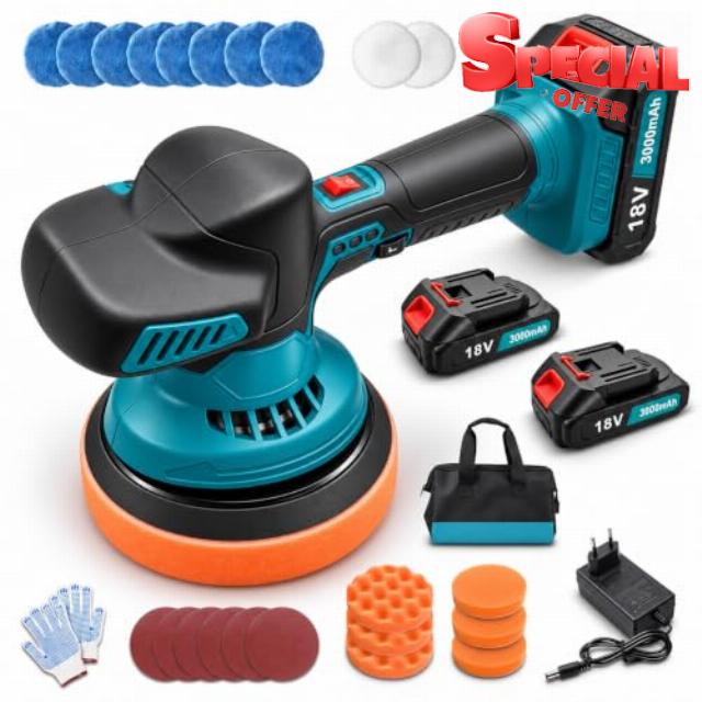 Cordless Car Polisher Machine Kit with 2 x 3000mAh Battery & Charger Cordless Car Buffer 6-inch Plates