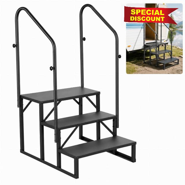 3 Step RV Steps with Dual Handrails