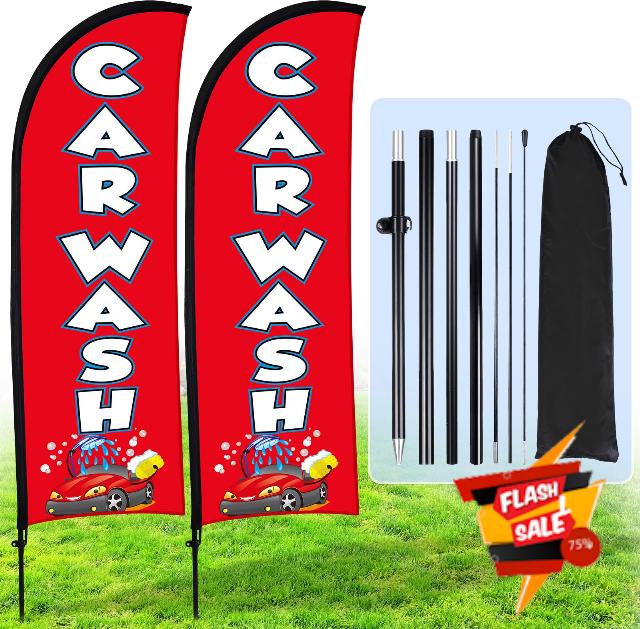 Hahafelt 2 Sets 8ft Car Wash Feather Flag Kit