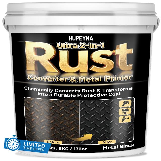 Hupeyna 2 in 1 Rust Converter & Metal Primer (5KG / 176oz)                                                          Black Rust Inhibitor Paint for Metal