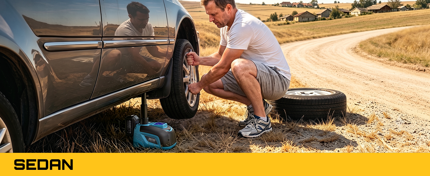 Text reads 'SHORIN'. Person crouching beside vehicle tire on sandy ground in outdoor setting.