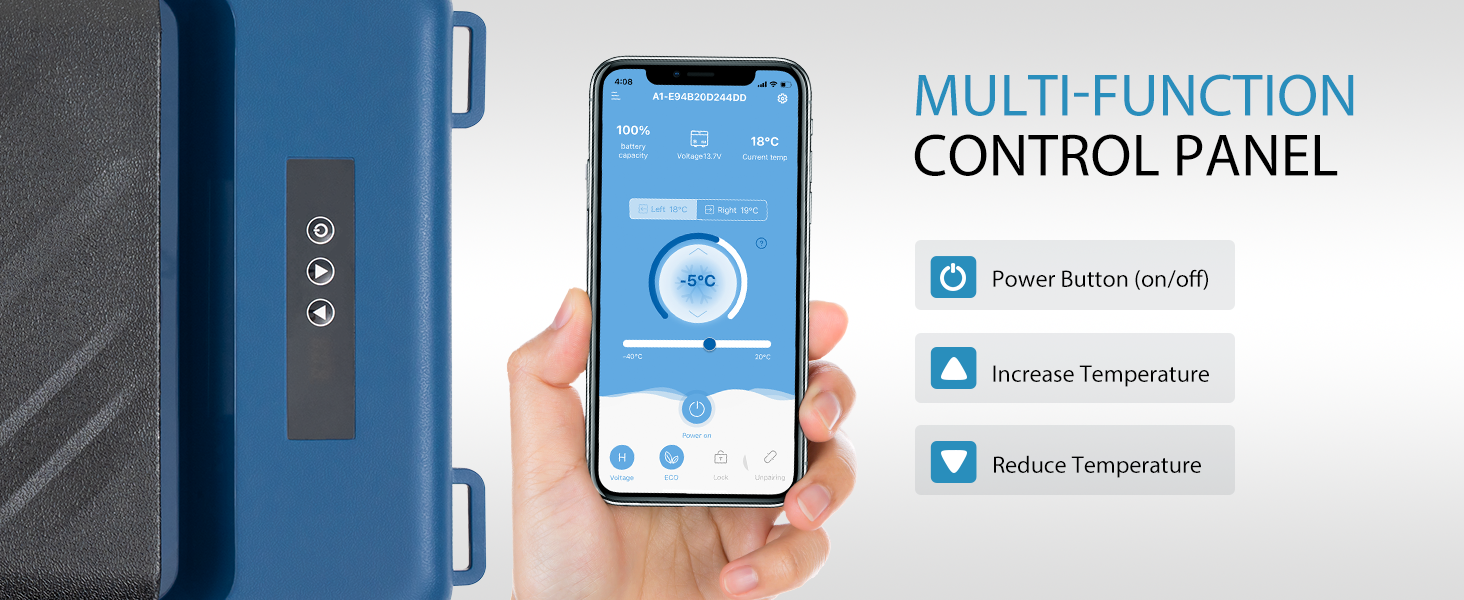 Text reads 'DETAILS'. Product showcase featuring multiple angles of a blue and black electronic device with various connection ports and features.