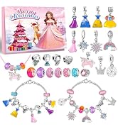 Text reads 'Charming' on box. Charm bracelet jewelry set with rose gold bracelets, heart and snowflake charms, necklace pendants, stud earrings, and decorative metal charms arranged in display.