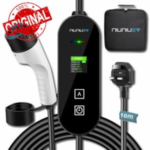10M 3 Pin EV charger Granny charger 3KW 13A Type 2 Charging Cable NIUNIUEV® Portable Electric Car Charger 3 Pin Plug UK with LED Display/Timing function