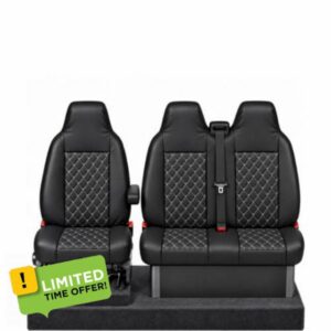 FOR PEUGEOT BOXER ALL MODELS - Premium Luxury Van Seat Covers Single Drivers And Double Passengers Seat Covers - 2+1 - Black Quilted Diamond Leathe