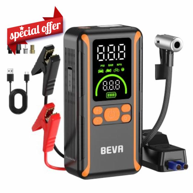 Jump Starter Power Pack with Air Compressor with Smart Safety Clamps 12V Car Battery Booster