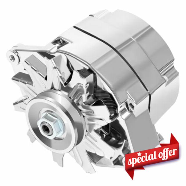 Automotive Alternator Chrome for 120Amp 1 Wire Self Exciting Street Rod GM 305 350 BBC SBC Replaces 240-203-3DC ADR0335-C