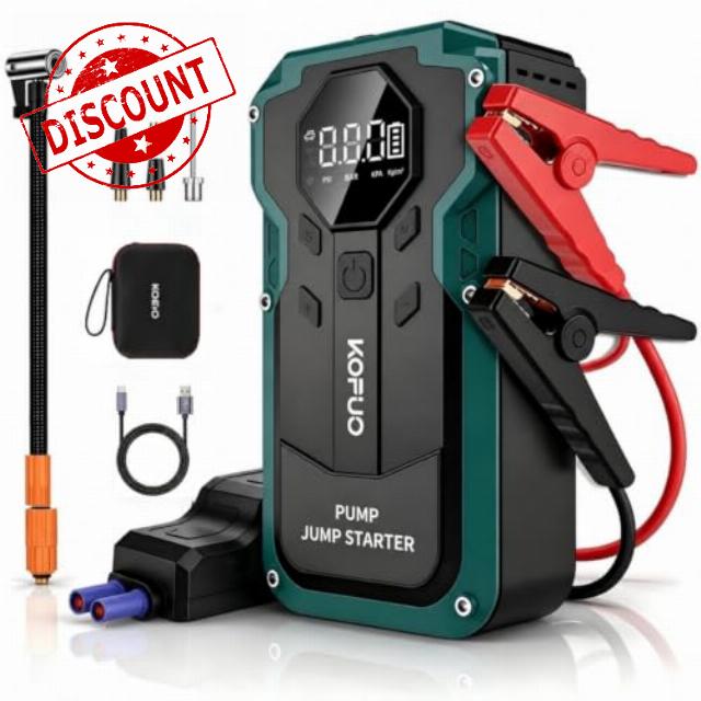 150PSI Jump Starter Power Pack with Air Compressor with Full Kit                                                          6000A 6in1 Car Battery Booster Jump Starter for 8L Gas/6.5L Diesel