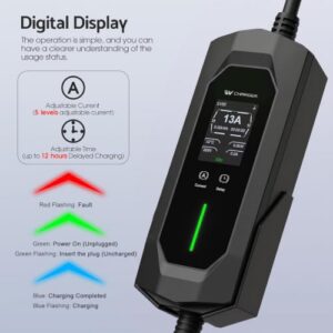 EV Charging Cable 10m 6A to 13A 3.1KW Adjustable Current | Portable Electric Vehicle Charger for Home/Travel | IP65 | TPU | Plug-in Hybrid VPC-B57-16AC