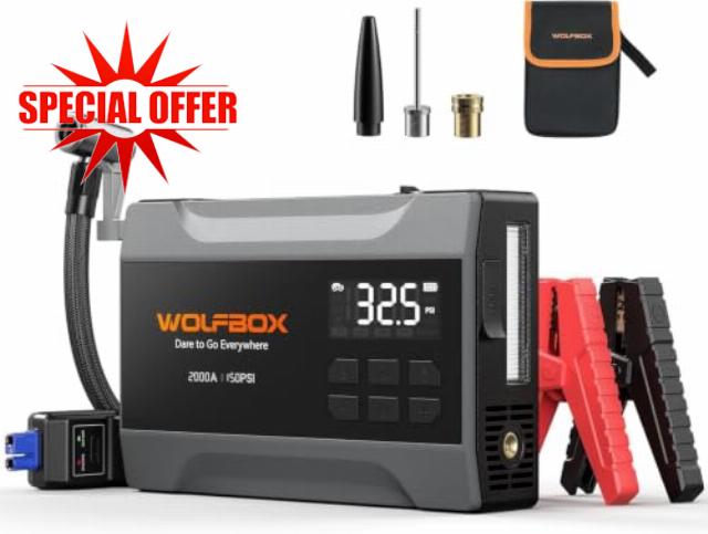 WOLFBOX MV10Air Jump Stater with Air Compressor 5.0L Petrol / 3.0L Diesel 4-in-1