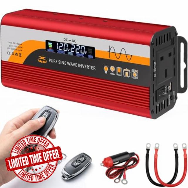 2000W Pure Sine Wave Inverter 12V/24V to 220V — Power Inverter with LCD Display & Remote Switch