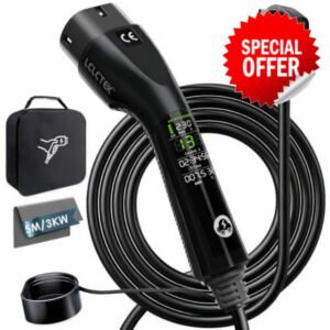 5M 3 Pin EV Charger 3KW 13A Granny charger Type 2 Charging Cable LCLCTEK® Upgrade Portable Electric Car Charger 3 Pin Plug UK with LED Display/Timing function