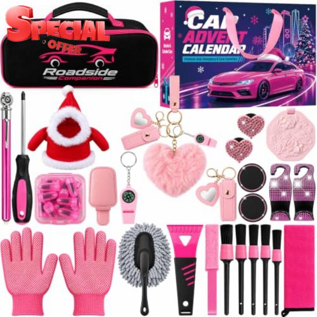 iZoeL 2026 Car Advent Calendar Women Car Accessories Advent Calendar Adult Tyre Repair Kit Interior Cleaning Tools Emergency Kit Roadside Boot Organiser Gift Box for Wife Daughter Christmas Countdown.