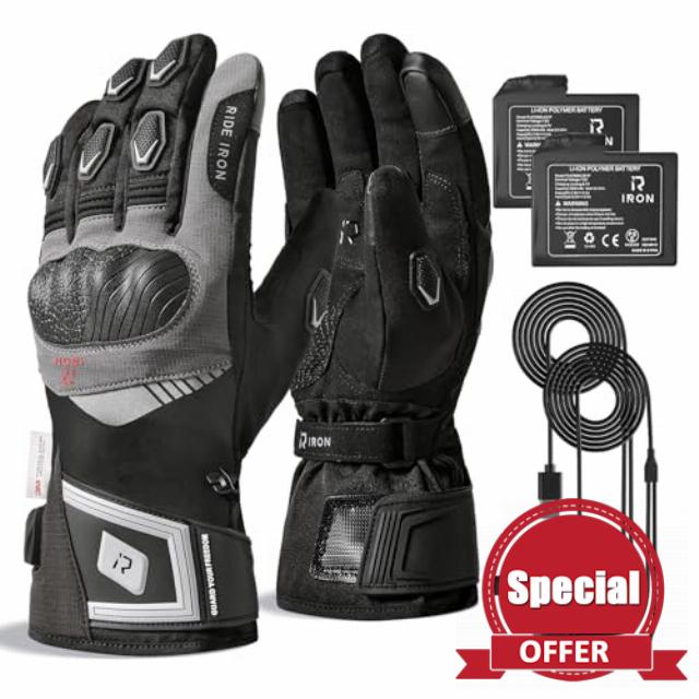 RIDEIRON Heated Motorcycle Gloves 3000mAh Touchscreen MG7501H                                                          Fingertip heating