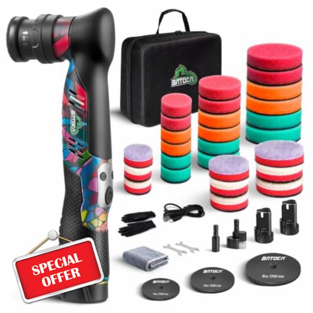 BATOCA S5 Cordless Mini Car Polisher Buffer Sander Machine Dual Action & Ro                                                          Small Polishing Machine DA for Car Detailing Polish Buffing 1inch 2inch 3inch Polishing Pads Kit with 2 Battery 2000-5500RPM