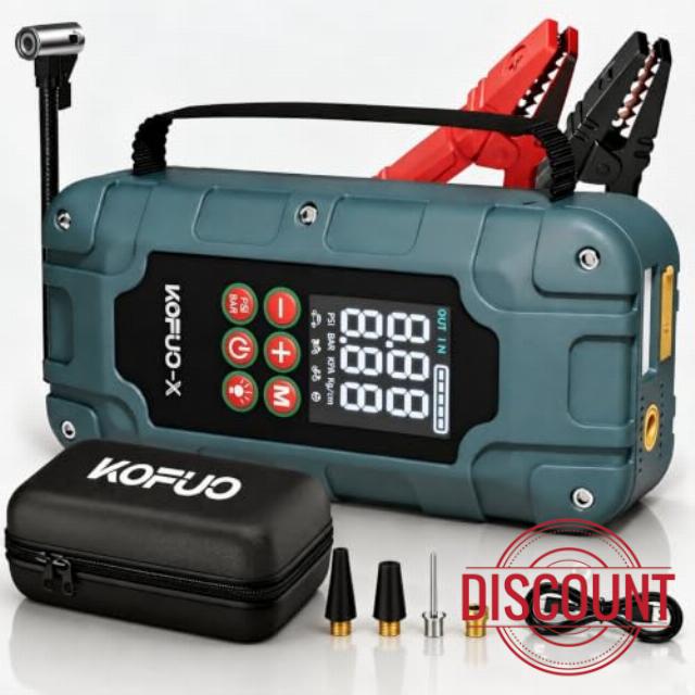 150PSI 7000A Jump Starter Power Pack with Air Compressor for 12V Cars Handle Car Battery Booster Jump Starter for 8L Gas&6.5L Diesel