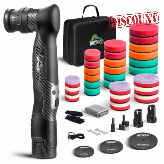 BATOCA S5 Cordless Mini Car Polisher Buffer Sander Machine Dual Action & RO Small DA Polishing Machine for Car Detailing Polish Buffing with 2 Battery 1/2/3inch Polishing Pads Kit 6 Speeds 2000-5500RPM