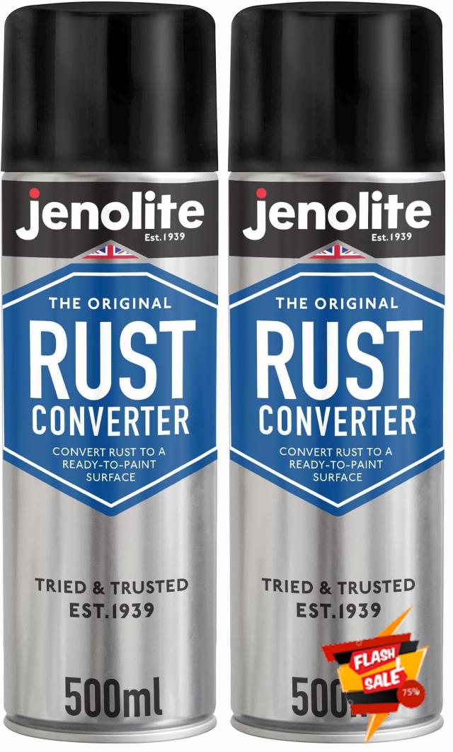 JENOLITE Rust Converter Spray 2 x 500ml                                                          Fast-acting epoxy rust treatment - converts rust to a stable ready-to-paint surface on any metal