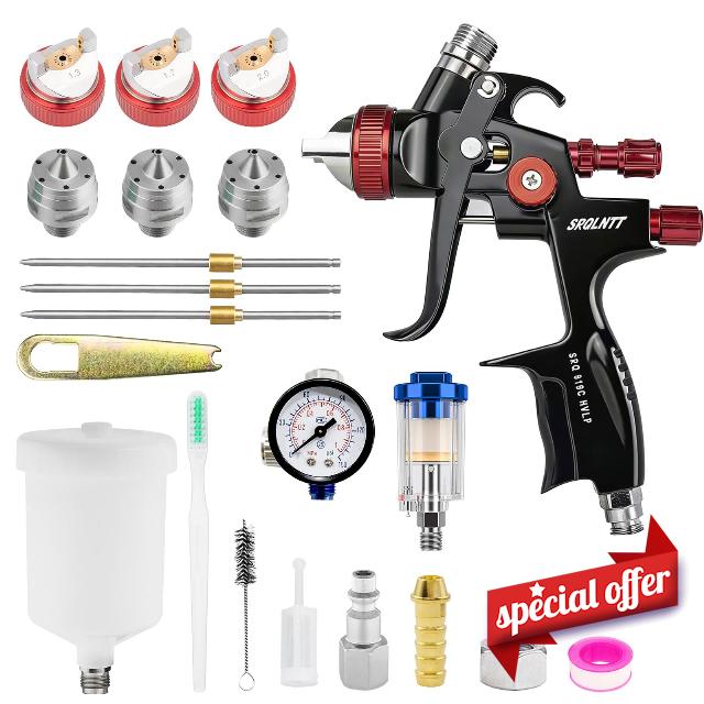 SR819GT HVLP Air Spray Gun Kits with 1.3/1.7/2.0 mm Nozzles Spray Paint Gun Automotive with Air Regulator Separator for Car Paints