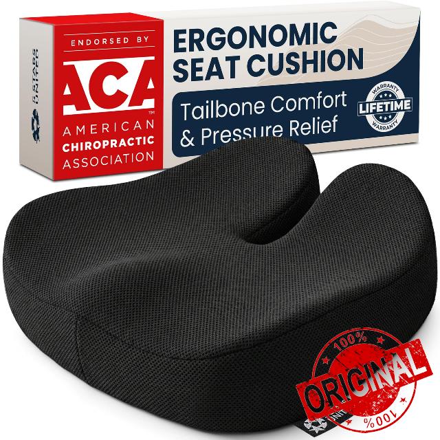 5 STARS UNITED Seat Cushion - Memory Foam Chair Cushion for Tailbone Pain Relief - Ergonomic Support for Coccyx