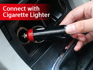Text reads 'Connect with Battery Clip.' Red and black battery clip connector shown attached to electronic device component with charging port detail.